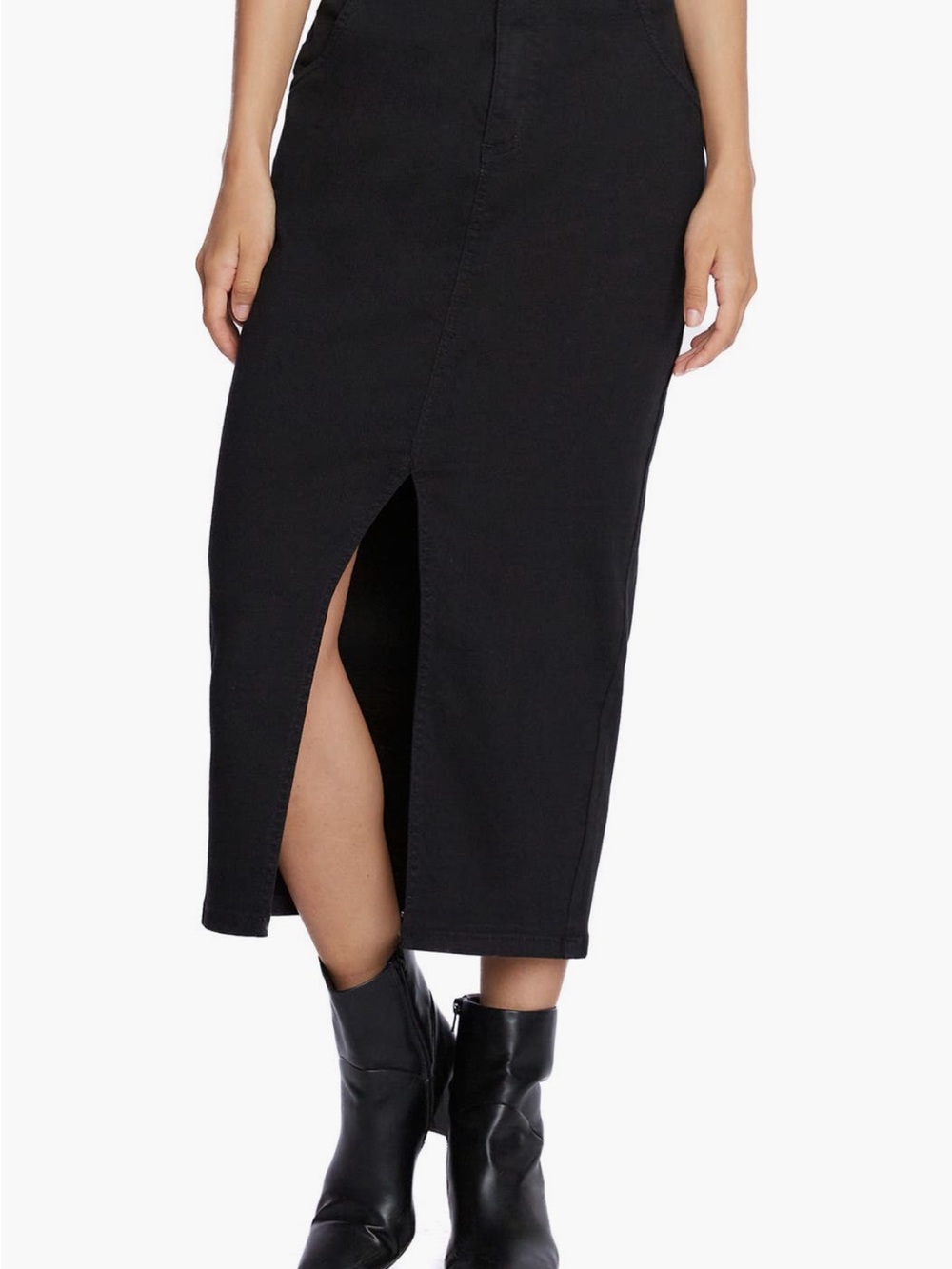 Wash Lab, Denim Daily Slit Midi Pencil Skirt, Black, 29
